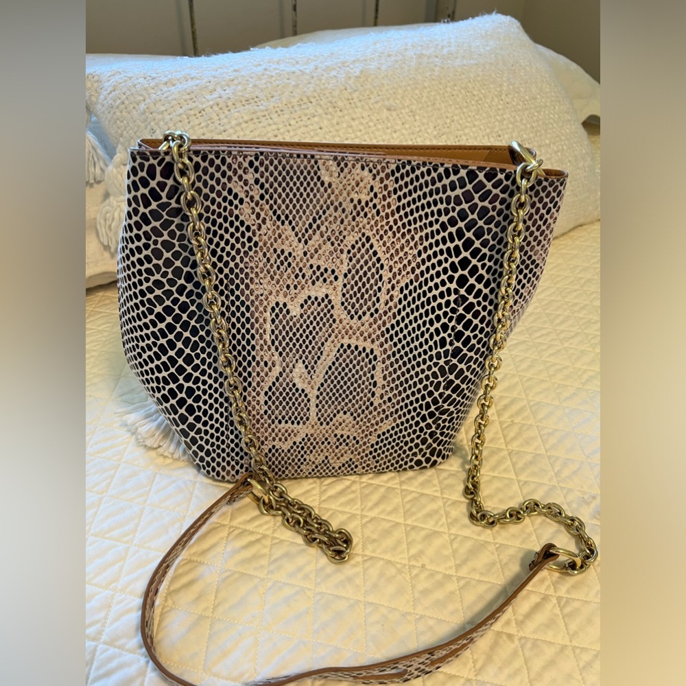 Sandra Roberts Squared Animal Print Snake Skin Crossbody Handbag